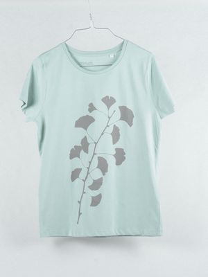 T-Shirt Ginkgo (female) mint mit grauem Druck