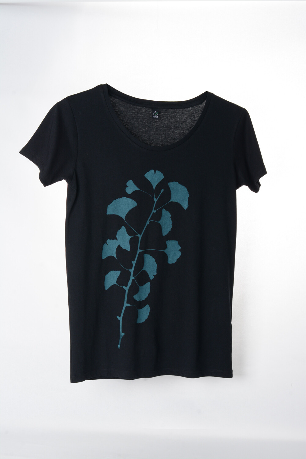 T-Shirt Ginkgo (female) schwarz mit grünem Druck