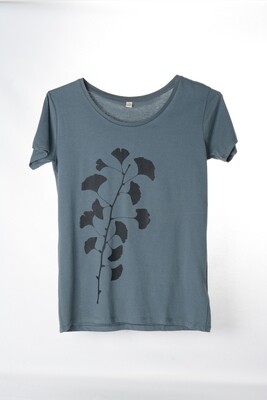 T-Shirt Ginkgo (female) grau mit schwarzem Druck