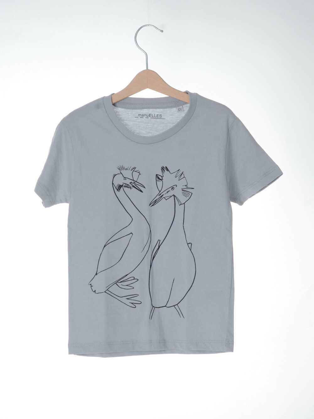 Kinder T- Shirt Haubentaucher grau mit schwarzem Druck