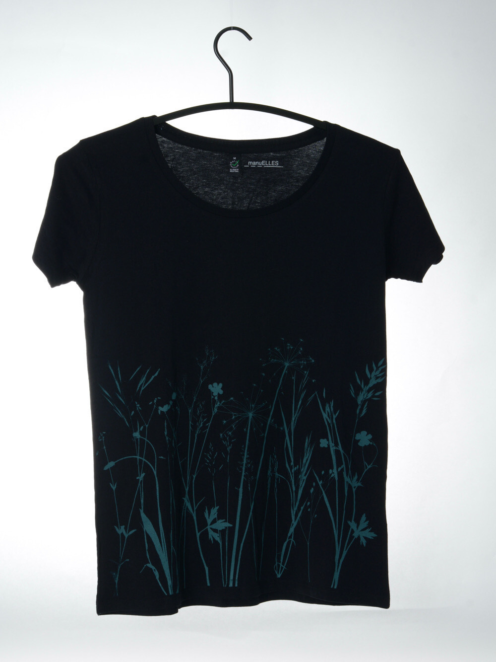 T-Shirt Wiese (female) schwarz mit grünem Druck