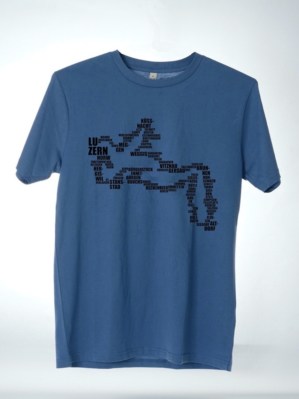 T-Shirt Vierwaldstättersee (unisex) jeansblau mit schwarzem Druck