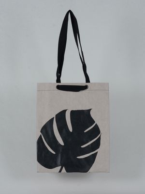 Shopper Monstera grau mit schwarzem Druck