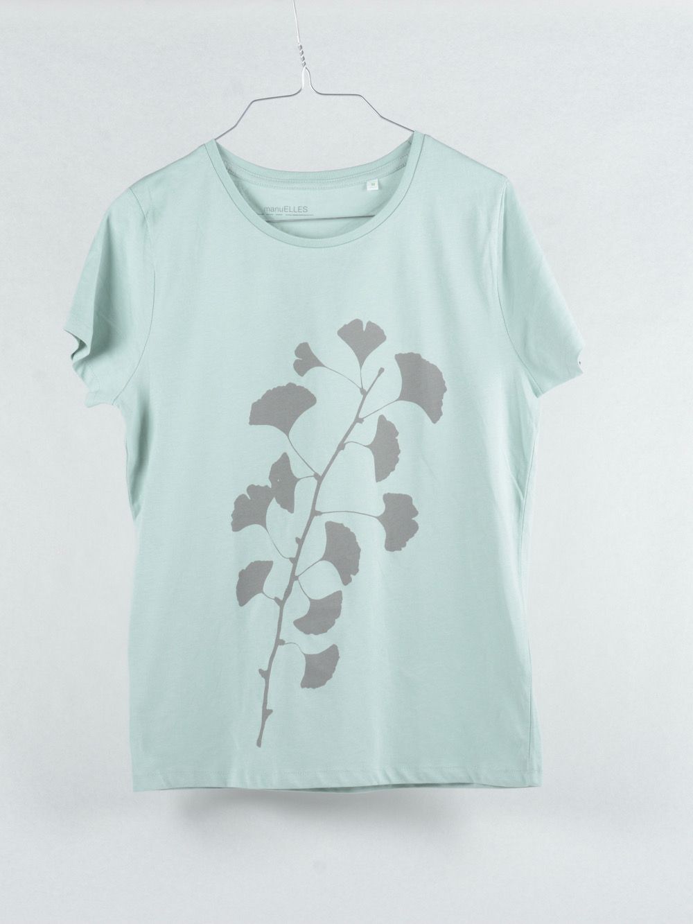 T-Shirt Ginkgo (female) mint mit grauem Druck