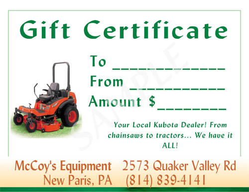 McCoy's Equipment Gift Certificate #2