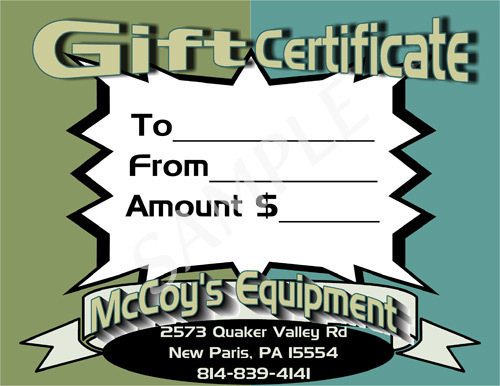 McCoy's Equipment Gift Certificate #3