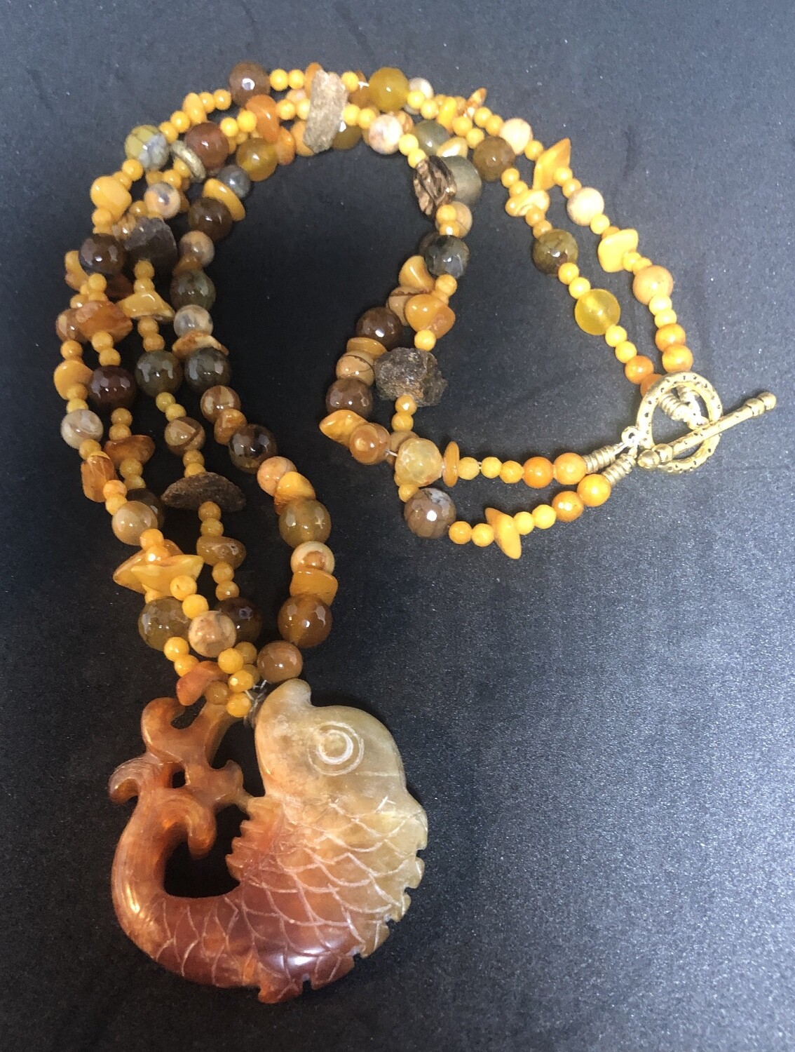 Amber Soap Stone Fish Necklace