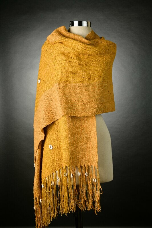 HOLIDAY 2024 Sale ....Now $240.00 Golden Rod Shawl with Cowrie Shells...