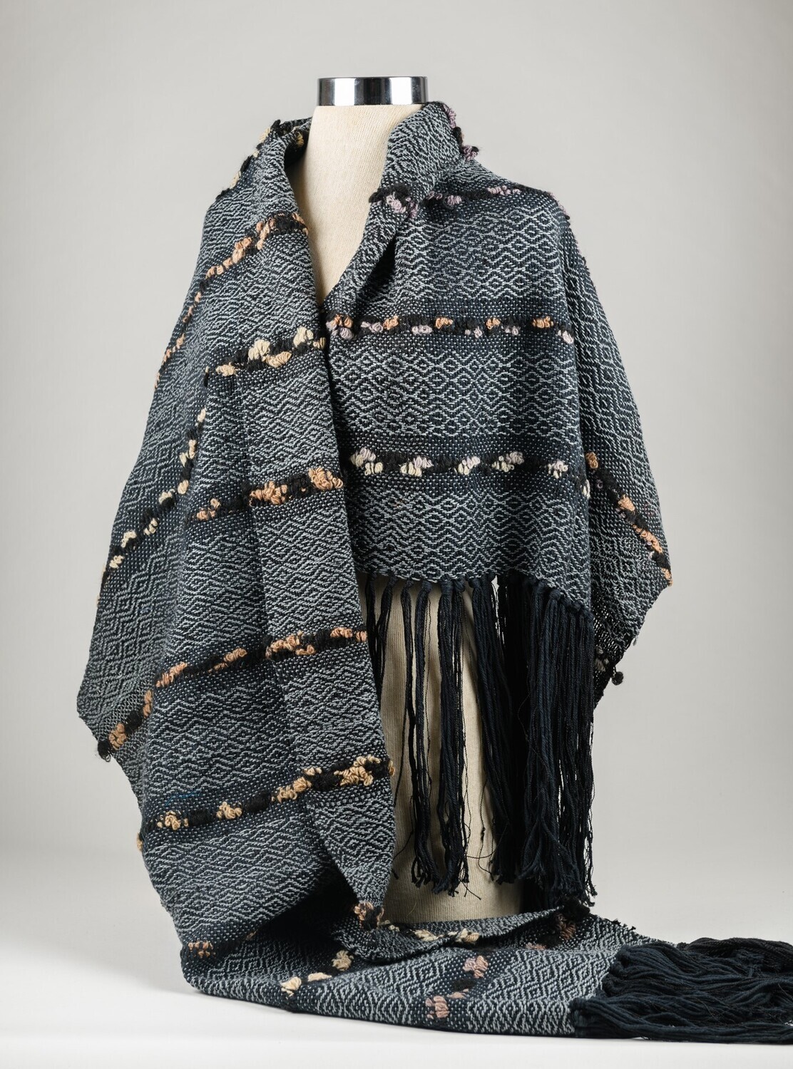 Holiday Sale 2024.....Handwoven Black and Gray Large Shawl with Diamond Design !