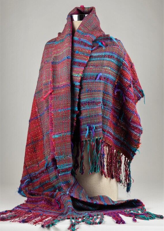 Holiday Sale 2024 Now $220.00 Handwoven Teal Fuschia and Purple Shawl /Throw Sari Silk stripes....