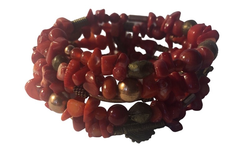 Coral and Mixed Stone Wrap Bracelet