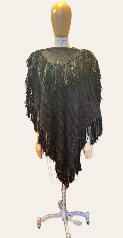Holiday 2024 Sale Black &amp; Brown Handwoven Poncho....One Size