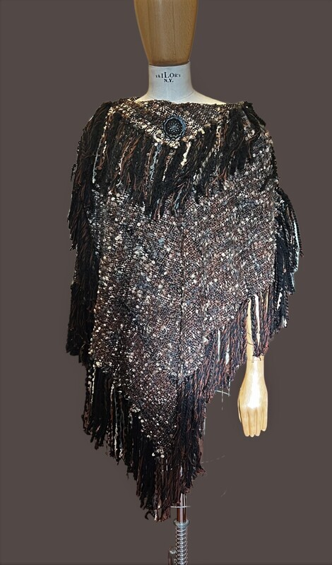 HOLIDAY 2024 Sale ..Was $450 now $360.00  Handwoven Black, Brown and Beige Large Boucle&#39; Curly Poncho... One Size