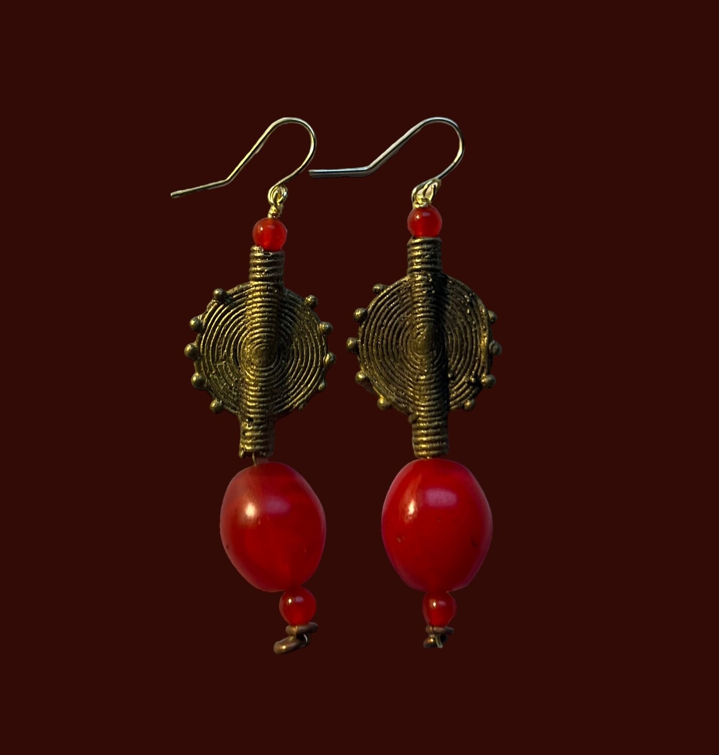 African Brass and Red Glass Trade Beads