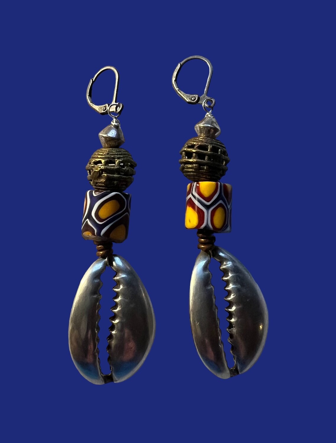 Brass / Pewter/ Copper Dangle Earrings with Trade Beads