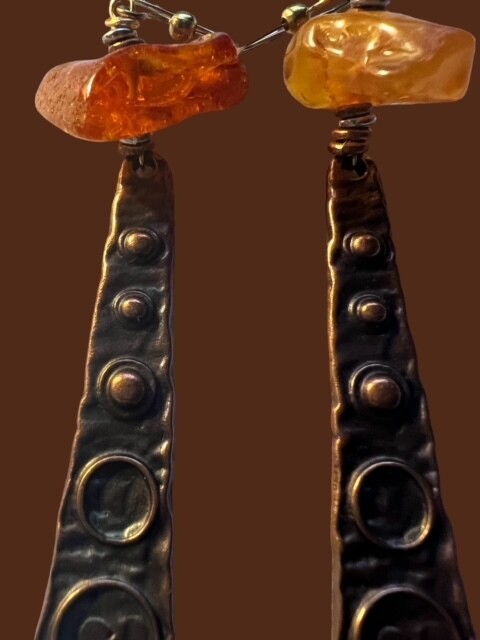 Copper and Amber Long Dangle Earrings