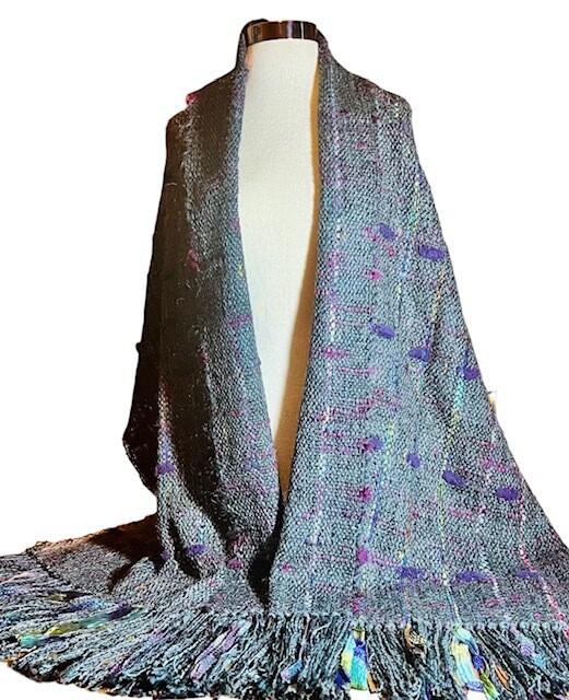 Holiday Sale 2024 Was 360.00 now $280 Large Handwoven Gray Shawl with Purple Accents