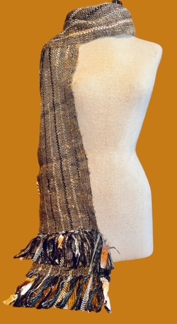 Handwoven Ribbon Scarf in Black and Gray
