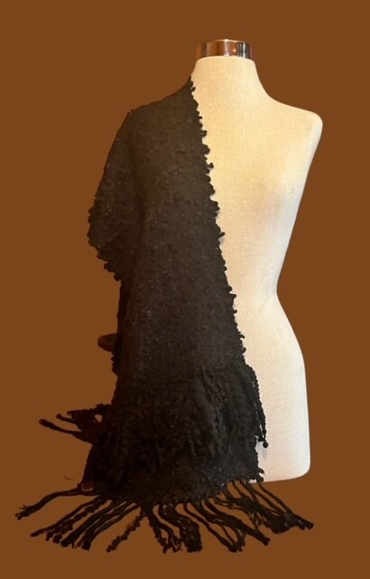 Large Black Curly Boucle Handwoven Neck Scarf