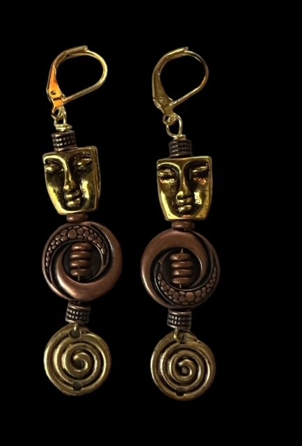 Metal Series Earrings with gold tone faces and copper bodies
