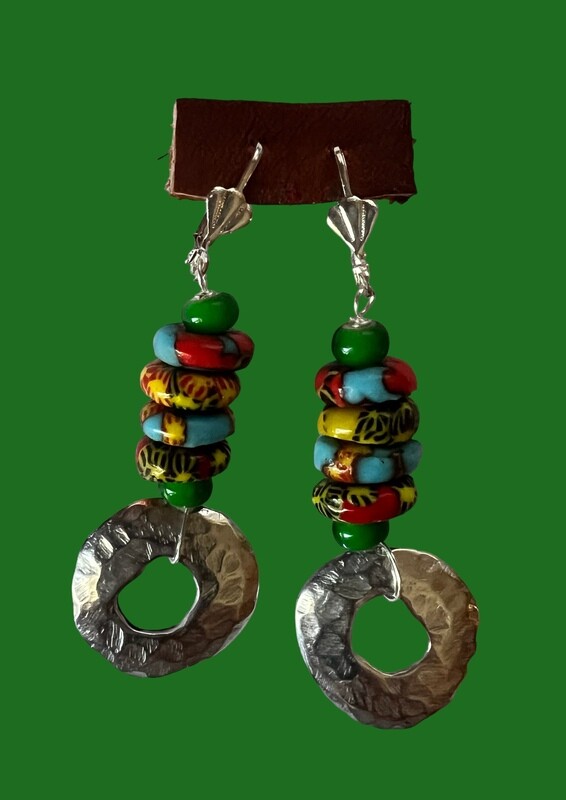 Fun, Colorful African Beads with Pewter Hammered RIngs