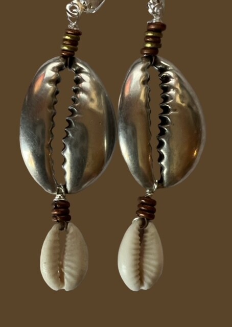 Pewter Cowrie Shell Earrings
