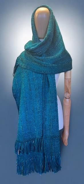 New ! Large Teal Shawl with Double Row of Fringe
