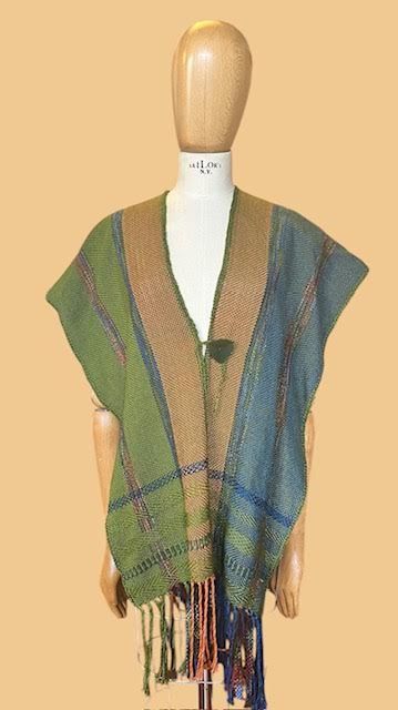 NEW! Beautiful Ruana Wrap in Slate Blue, Orange and Lime Green
