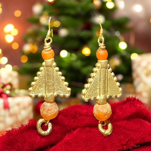 New!!! Brass and Orange Recycled Glass Earrings
