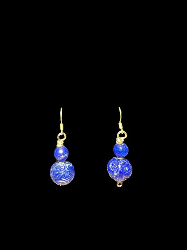 New!!! Carved Lapis  Dangle Earrings