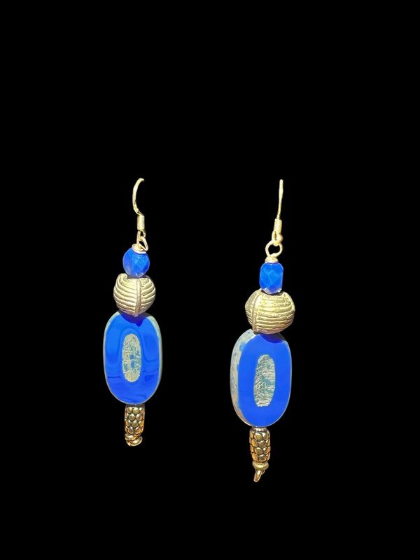 New!!! Beautiful Blue Czechoslavakian Disc Beaded Earrings with Brass Accents