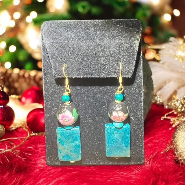 New!!! Amazonite and Cloissone Beaded Dangle Earrings