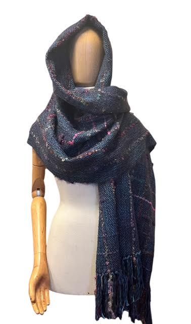 Holiday Sale 2024.Large Purple Handwoven Shawl with Mohair Curly Yarn and Big Purple Nubs ...Was $360.00 Now $280