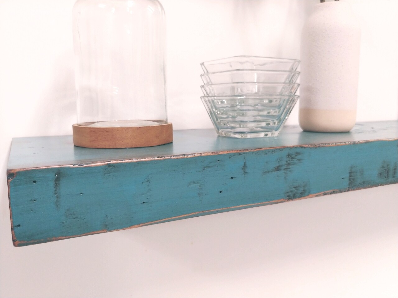 Antique Teal floating shelf, hidden bracket