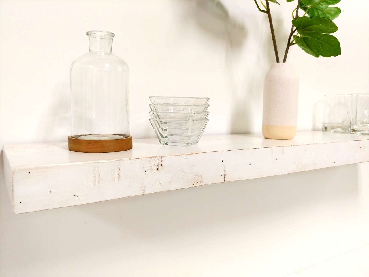 Antique White floating shelf, hidden bracket