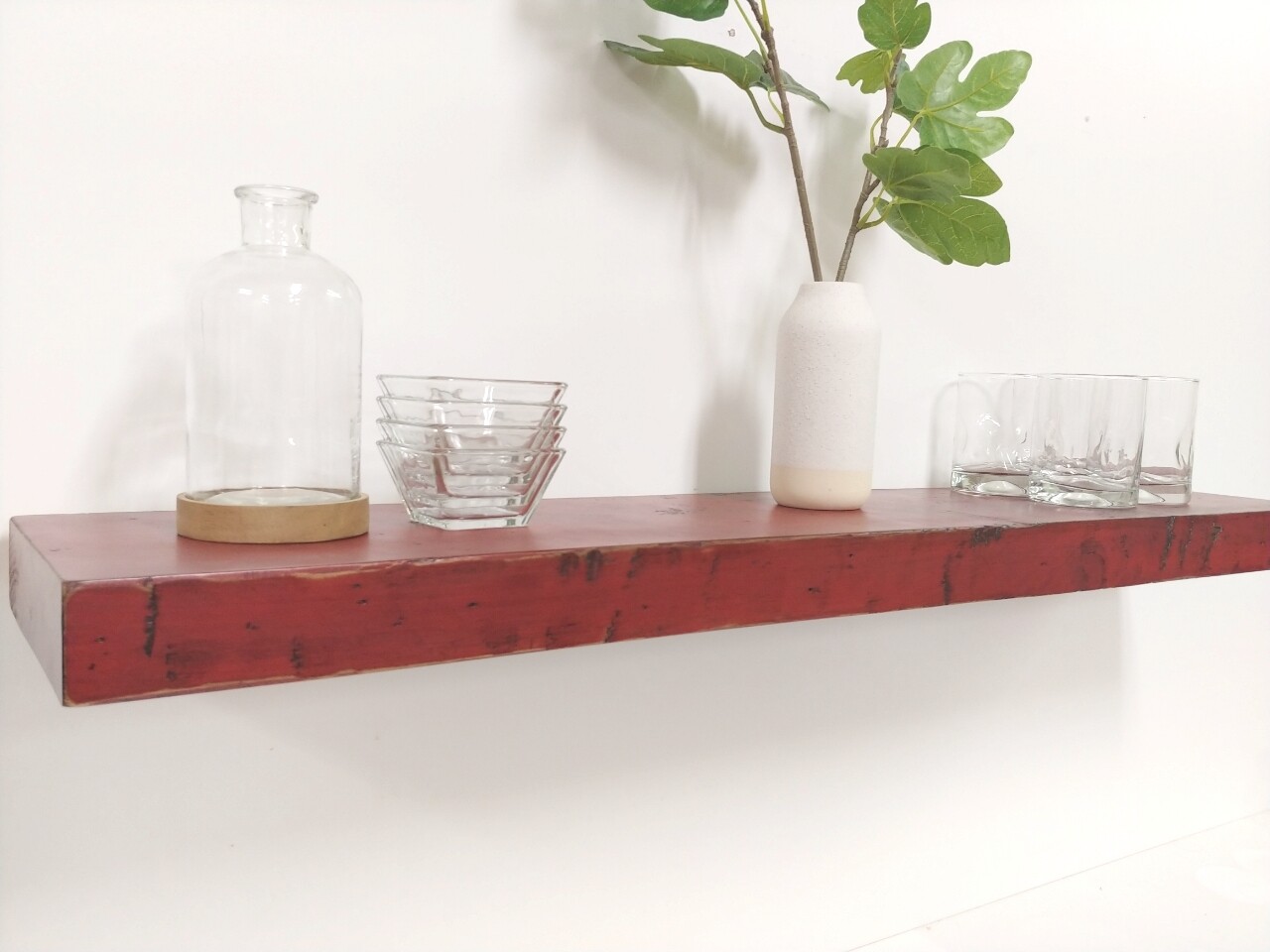 Antique Red floating shelf, hidden bracket