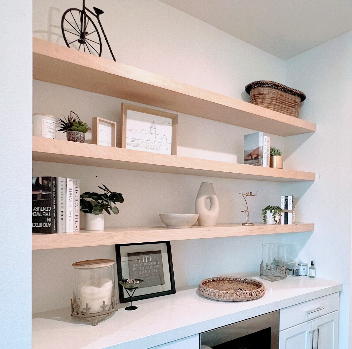 Maple floating shelf, 100% solid wood custom size Length, depth,