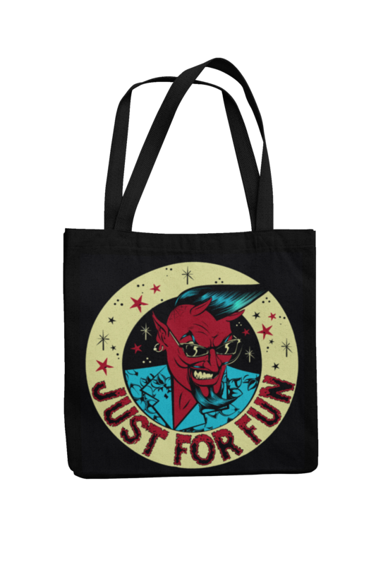 Cotton Bag Just For Fun demon logo design by David Vicente