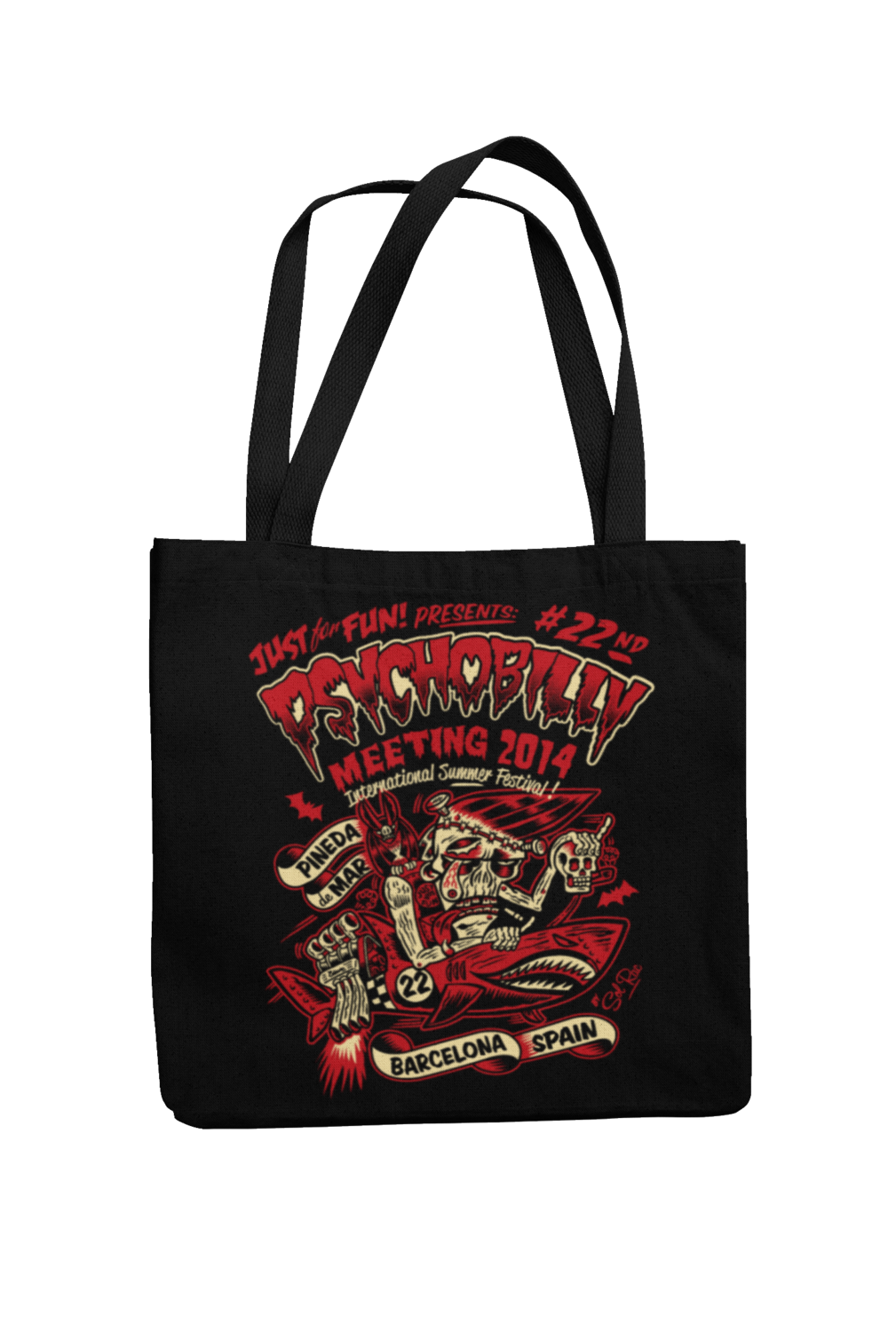 Cotton Bag Psychobilly meeting design by Solrac 2014, Colour: Red