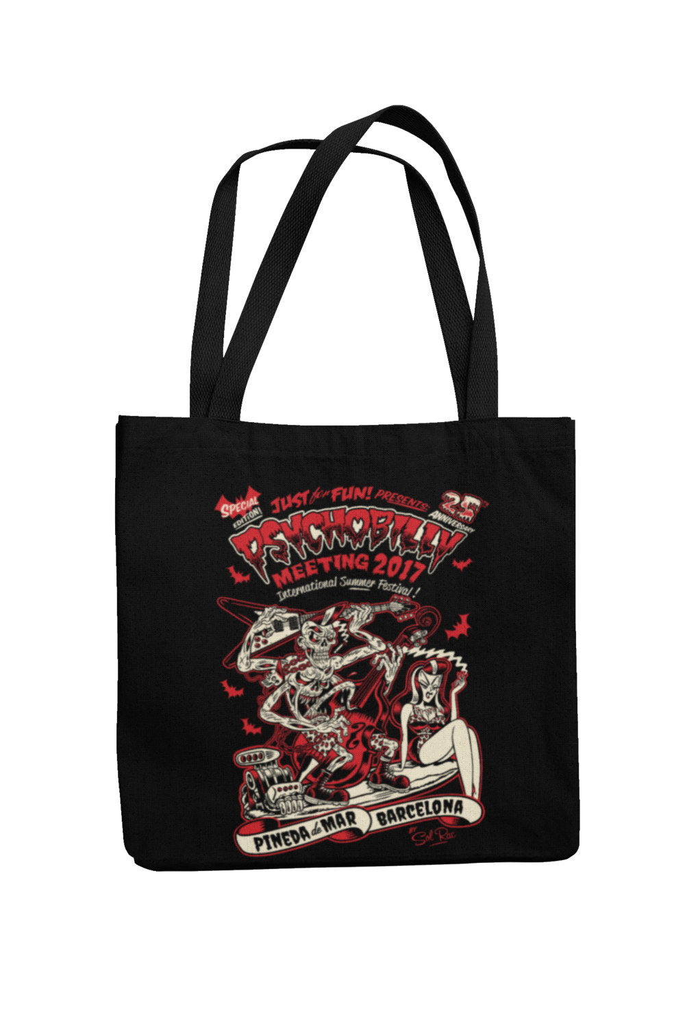 Cotton Bag Psychobilly meeting design by Solrac 2017, Colour: Red