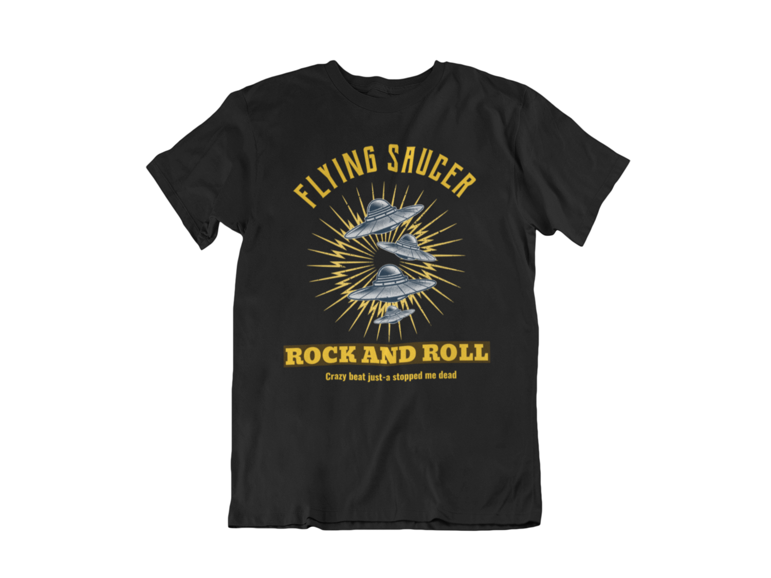 FLYING SAUCER ROCK AND ROLL T-SHIRT FOR MEN, Size: Small
