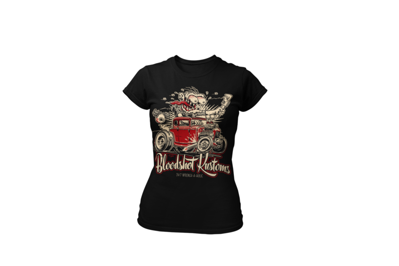 BLOODSHOT KUSTOMS "Monkey Wrench" T-SHIRT WOMAN by Ger "Dutch Courage" Peters artwork