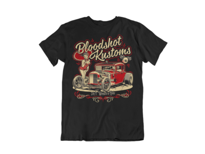 BLOODSHOT KUSTOMS &quot;Hemi Rod Pin up&quot; T-SHIRT MAN BY Ger &quot;Dutch Courage&quot; Peters artwork