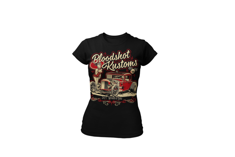 BLOODSHOT KUSTOMS "Hemi Rod PIn up" T-SHIRT WOMAN by Ger "Dutch Courage" Peters artwork