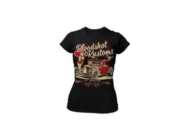 BLOODSHOT KUSTOMS &quot;Hemi Rod PIn up&quot; T-SHIRT WOMAN by Ger &quot;Dutch Courage&quot; Peters artwork