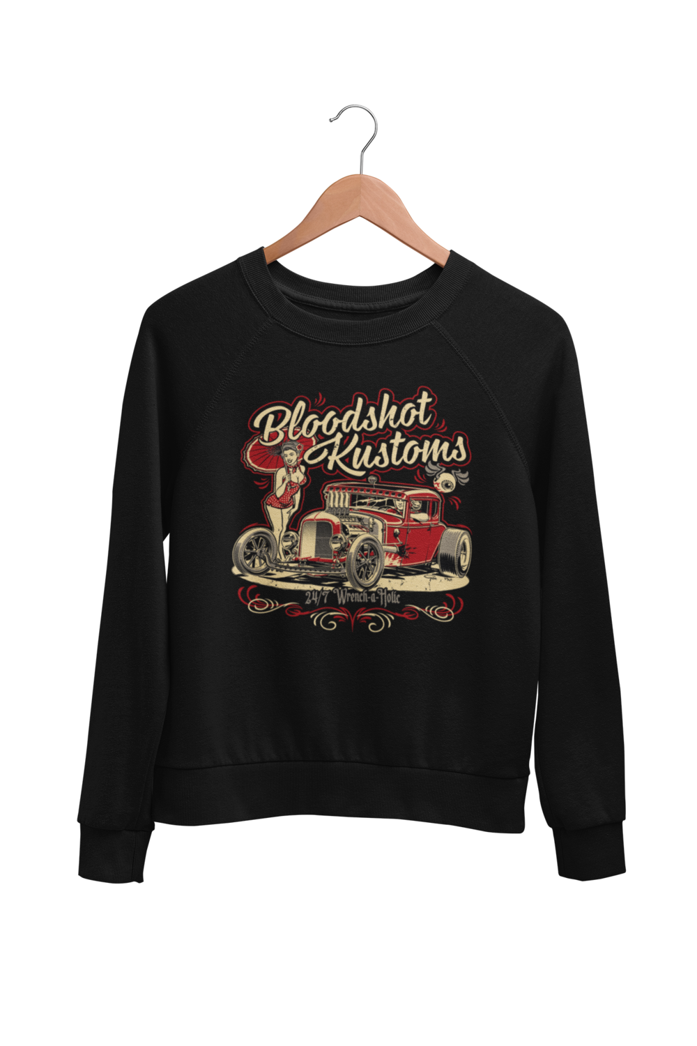 BLOODSHOT KUSTOMS "Hemi rod pin up" SWEATSHIRT UNISEX by BY Ger "Dutch Courage" Peters artwork