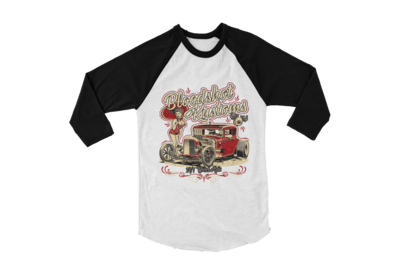 BLOODSHOT KUSTOMS &quot;Hemi rod pin up&quot; BASEBALL LONG SLEEVE UNISEX by BY Ger &quot;Dutch Courage&quot; Peters artwork