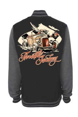 THROTTLE JOCKEY &quot;Roadster race&quot; VARSITY JACKET UNISEX by Ger &quot;Dutch Courage&quot; Peters artwork