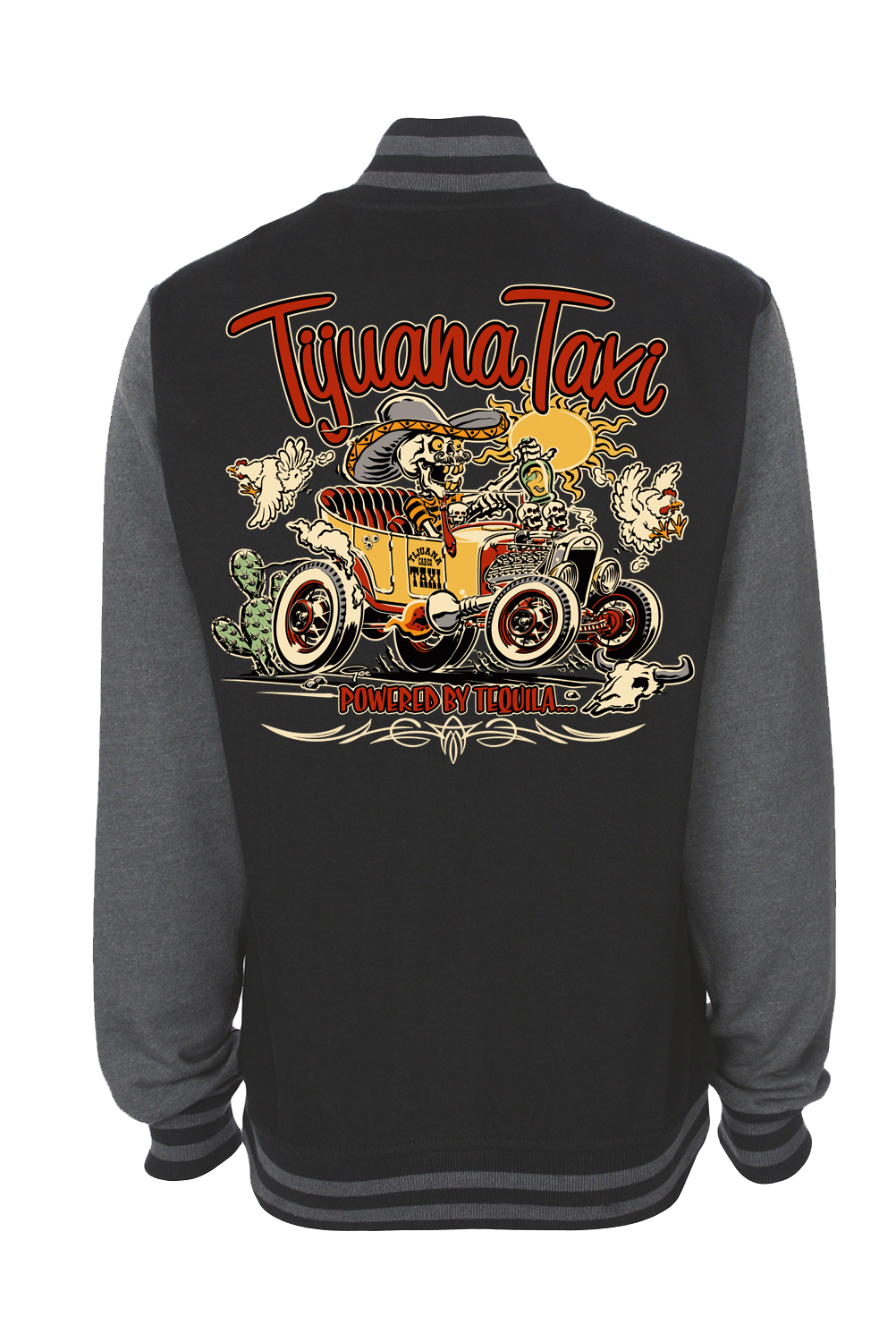 TIJUANA TAXI VARSITY JACKET UNISEX by Ger &quot;Dutch Courage&quot; Peters artwork