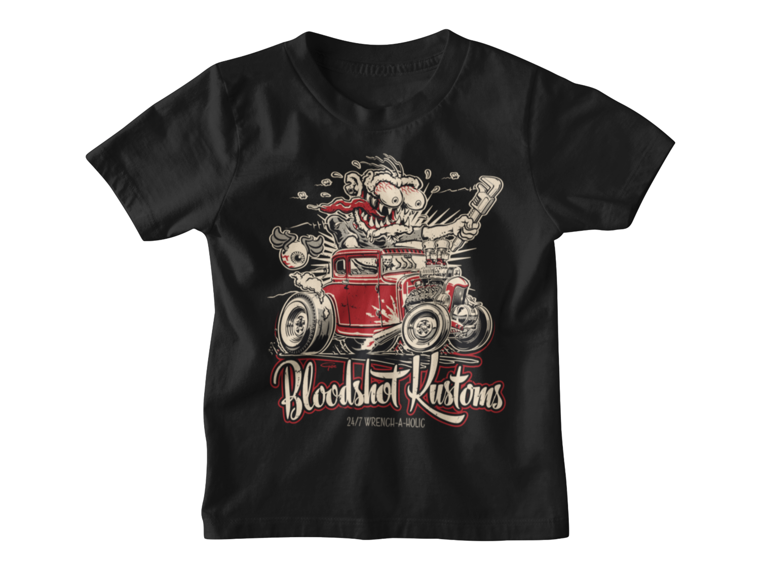 BLOODSHOT KUSTOMS &quot;Monkey Wrench&quot; T-SHIRT KIDS BY Ger &quot;Dutch Courage&quot; Peters, Colour: Black, Size: 3/4 years